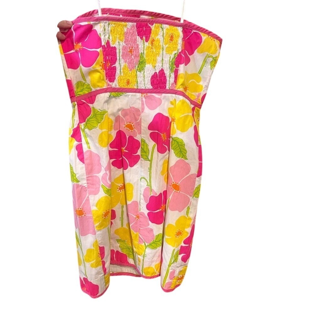 Lilly Pulitzer Womens VTG‎ Pink Yellow Floral Strapless Wrap Cotton Dress Sz6 - Picture 5 of 7